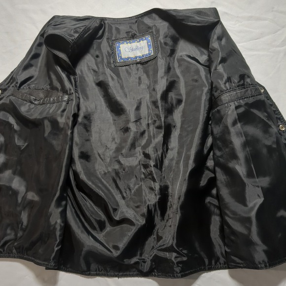 Starling Mens Black Leather Biker Vest Western Snap Front Size 52 fits 48" Chest - Picture 3 of 11